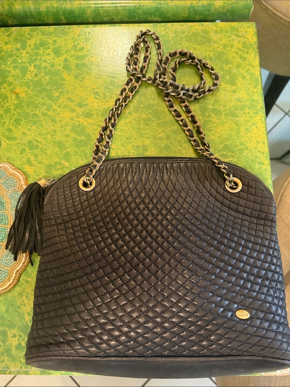Bally Black Quilted Shoulder Bag with Gold Chain